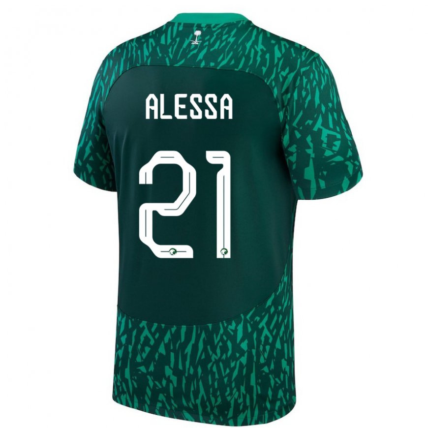 Kandiny Hombre Camiseta Arabia Saudita Mohammed Alessa #21 Verde Oscuro 2ª Equipación 22-24 La Camisa