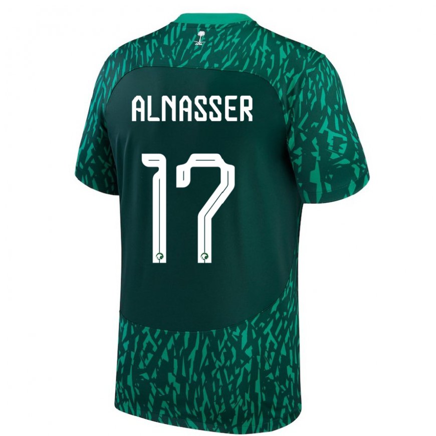 Kandiny Uomo Maglia Arabia Saudita Saad Alnasser #17 Verde Scuro Kit Gara Away 22-24 Maglietta