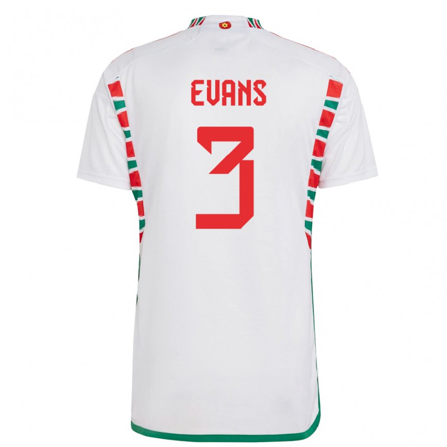 Kandiny Uomo Maglia Galles Gemma Evans #3 Bianco Kit Gara Away 22-24 Maglietta