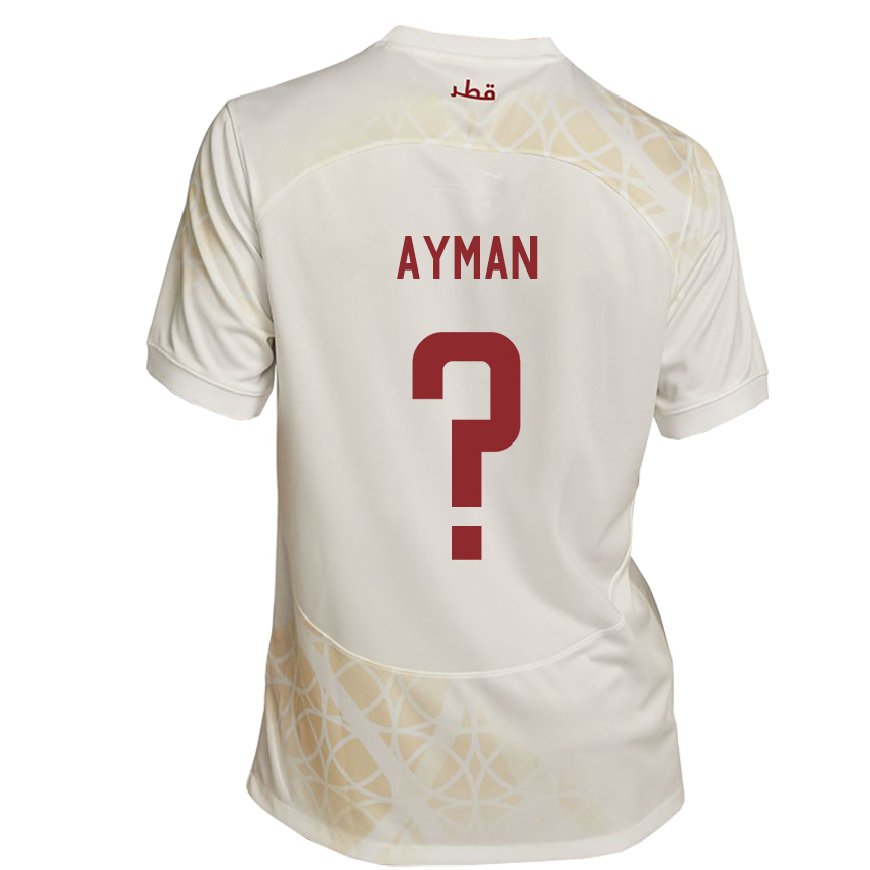 Kandiny Uomo Maglia Qatar Yussef Ayman #0 Beige Oro Kit Gara Away 22-24 Maglietta