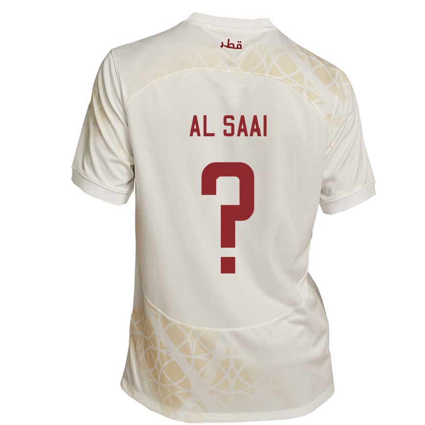 Kandiny Uomo Maglia Qatar Abdallah Al Saai #0 Beige Oro Kit Gara Away 22-24 Maglietta