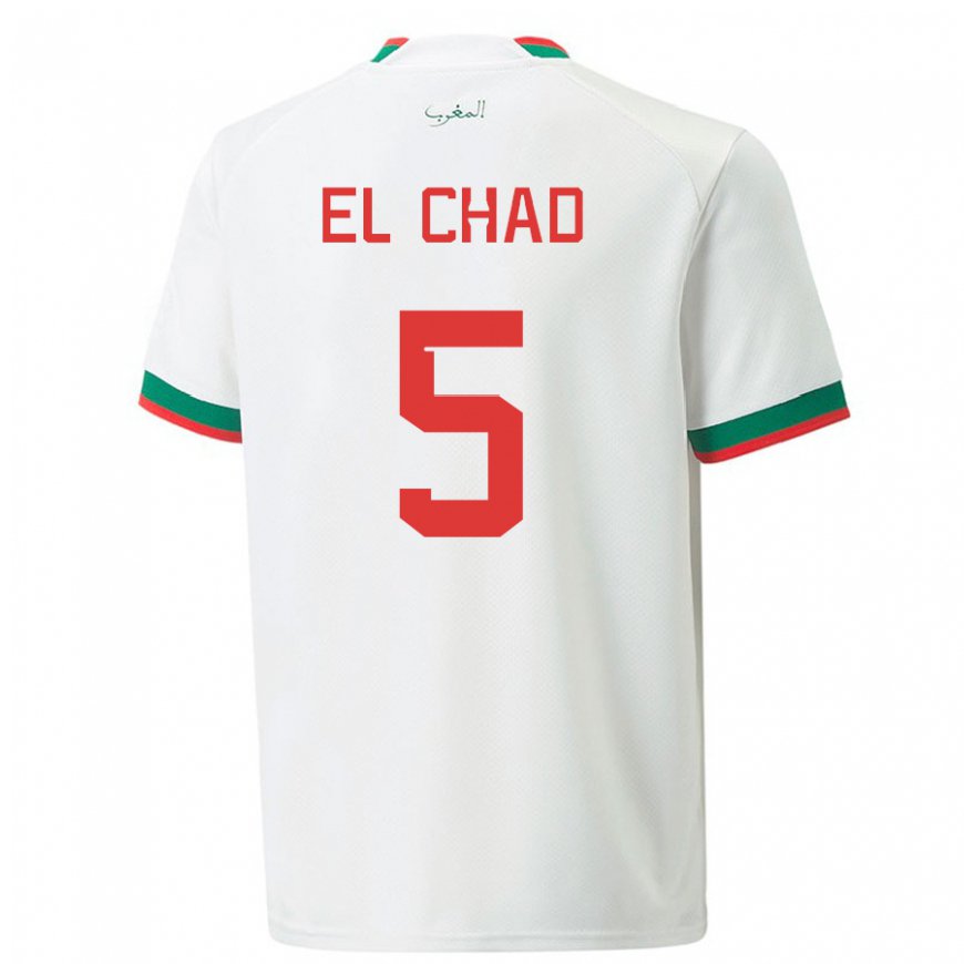 Kandiny Hombre Camiseta Marruecos Nesryne El Chad #5 Blanco 2ª Equipación 22-24 La Camisa