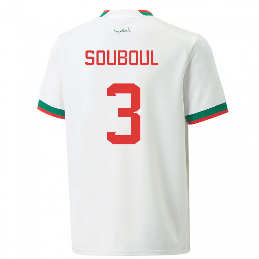 Kandiny Uomo Maglia Marocco Mohamed Souboul #3 Bianco Kit Gara Away 22-24 Maglietta