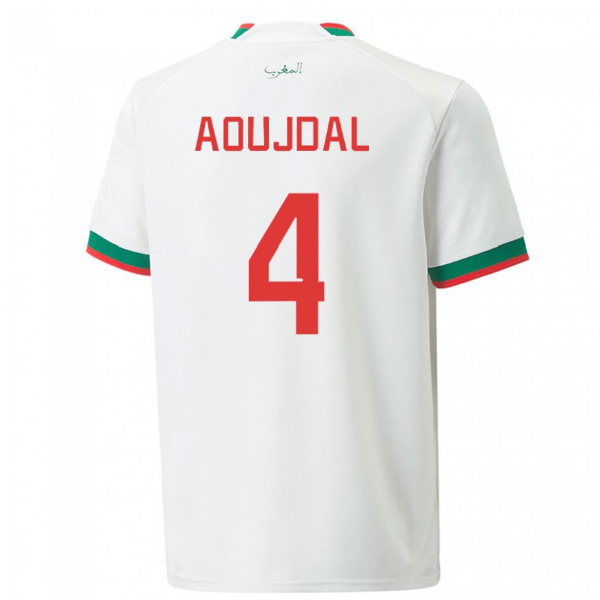 Kandiny Uomo Maglia Marocco Youssef Aoujdal #4 Bianco Kit Gara Away 22-24 Maglietta