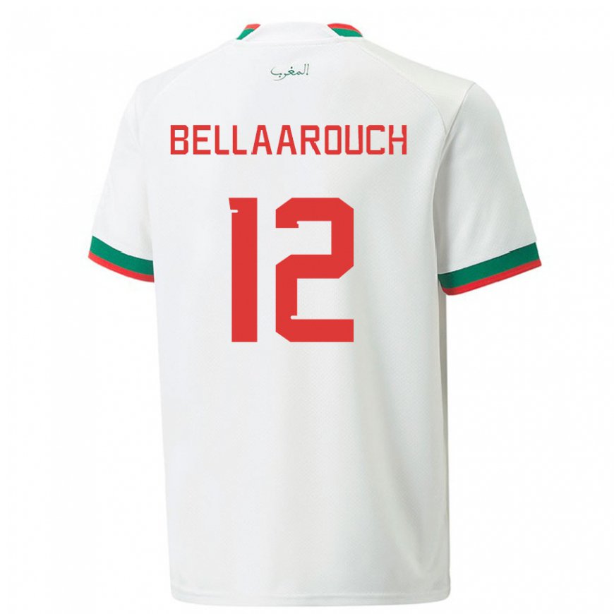 Kandiny Uomo Maglia Marocco Alaa Bellaarouch #12 Bianco Kit Gara Away 22-24 Maglietta