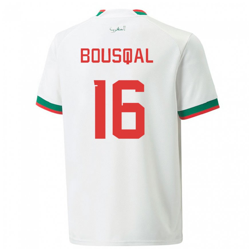 Kandiny Hombre Camiseta Marruecos Hamza Bousqal #16 Blanco 2ª Equipación 22-24 La Camisa