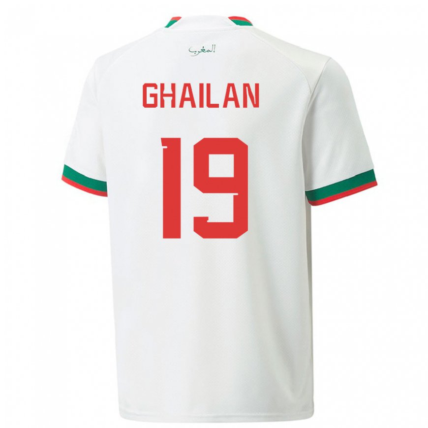 Kandiny Uomo Maglia Marocco Zacarias Ghailan #19 Bianco Kit Gara Away 22-24 Maglietta