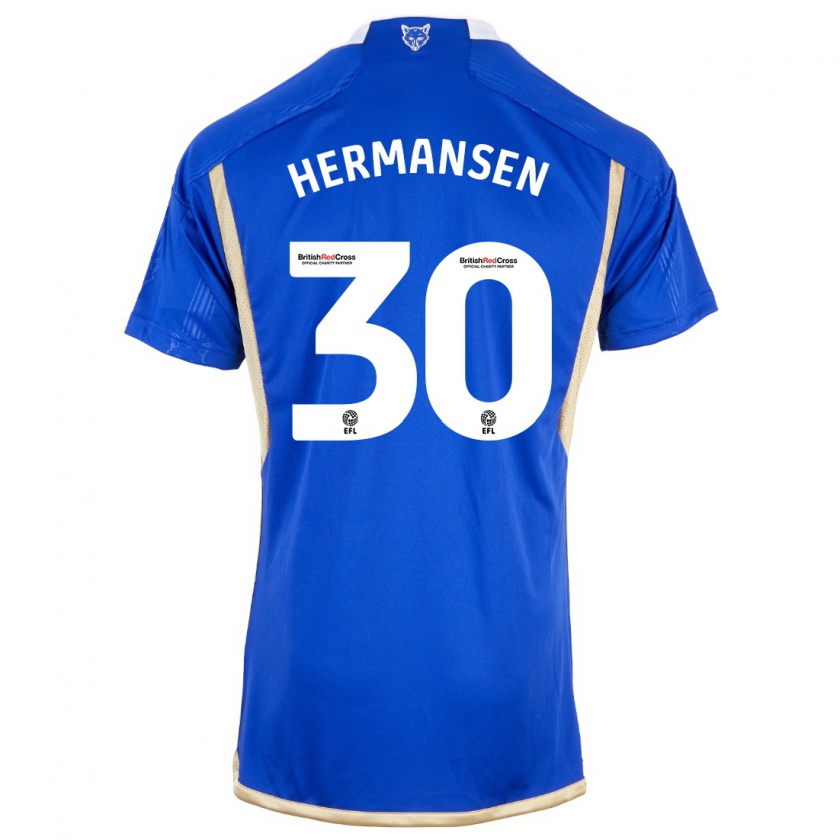 Kandiny Kinder Mads Hermansen #30 Blau Heimtrikot Trikot 2023/24 T-Shirt Österreich