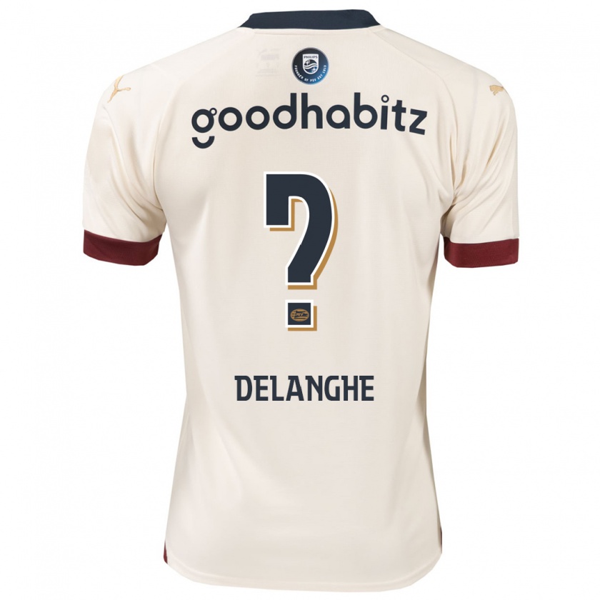 Kandiny Bambino Maglia Maxime Delanghe #0 Bianco Blu Kit Gara Away 2023/24 Maglietta