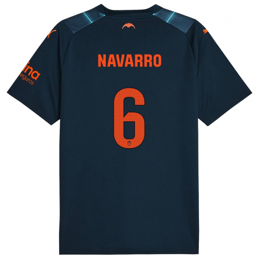 Kandiny Kinderen Javi Navarro #6 Marineblauw Uitshirt Uittenue 2023/24 T-Shirt België