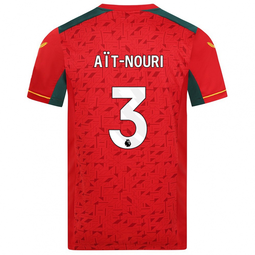 Kandiny Uomo Maglia Rayan Aït-Nouri #3 Rosso Kit Gara Away 2023/24 Maglietta