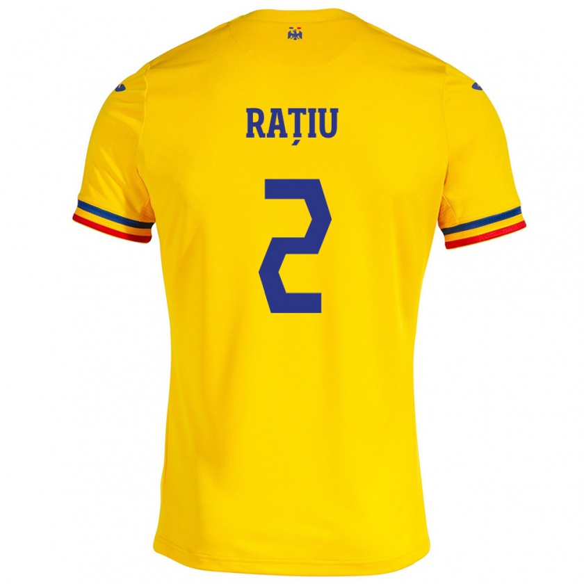 Kandiny Niño Camiseta Rumania Andrei Rațiu #2 Amarillo 1ª Equipación 24-26 La Camisa México