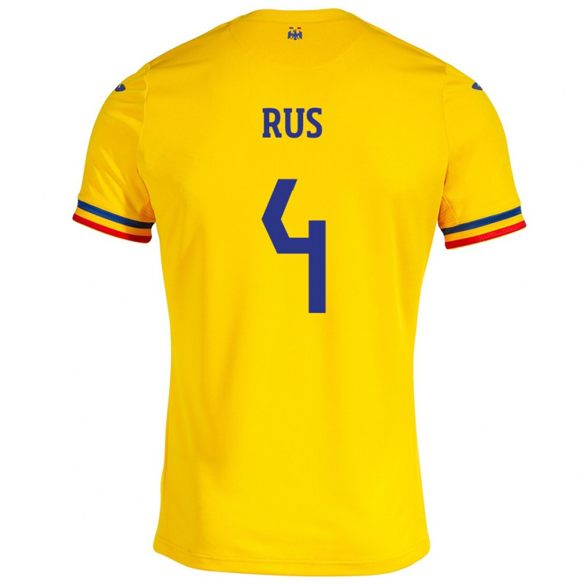 Kandiny Niño Camiseta Rumania Adrian Rus #4 Amarillo 1ª Equipación 24-26 La Camisa México