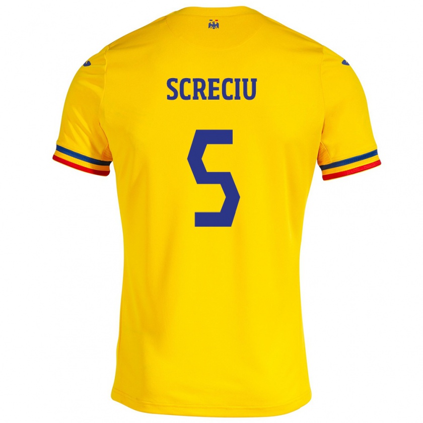 Kandiny Bambino Maglia Romania Vladimir Screciu #5 Giallo Kit Gara Home 24-26 Maglietta