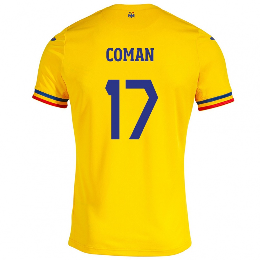 Kandiny Niño Camiseta Rumania Florinel Coman #17 Amarillo 1ª Equipación 24-26 La Camisa México