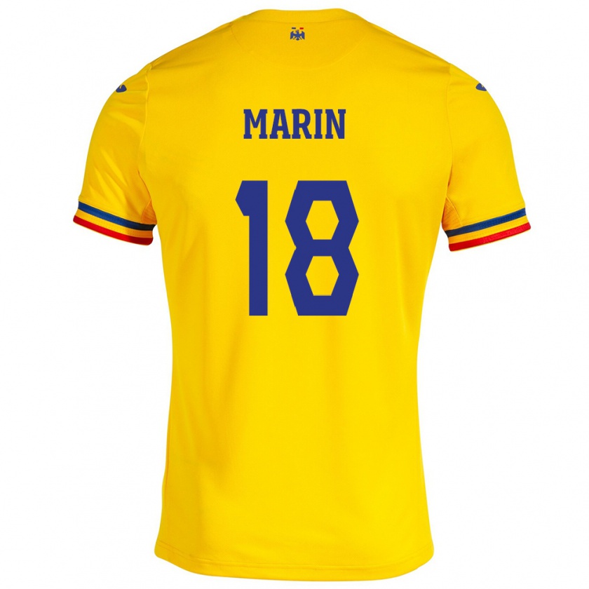 Kandiny Niño Camiseta Rumania Răzvan Marin #18 Amarillo 1ª Equipación 24-26 La Camisa México