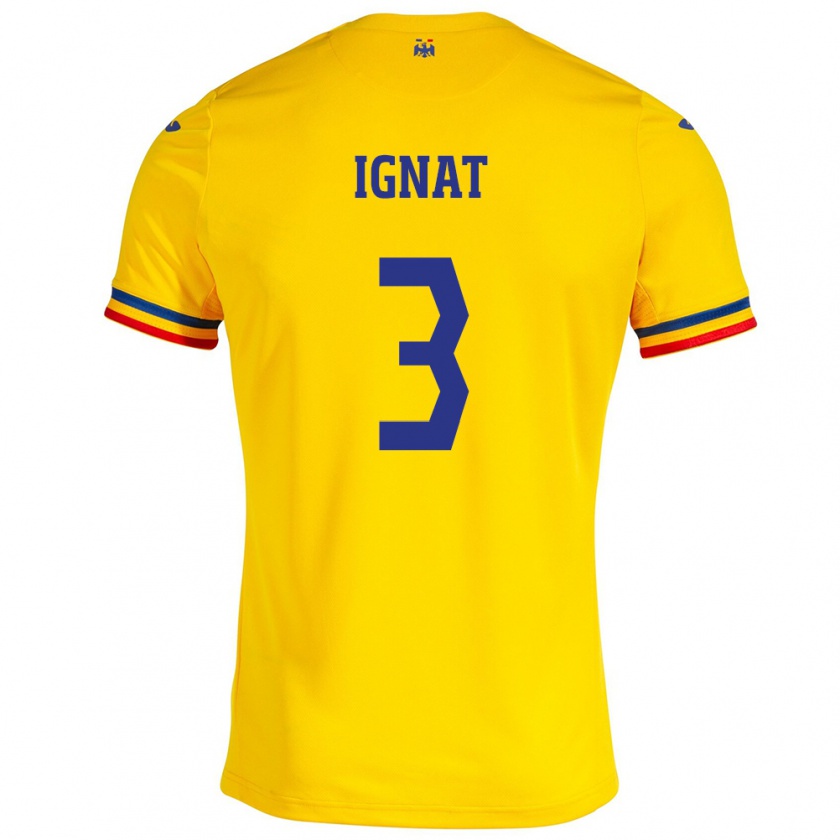 Kandiny Bambino Maglia Romania Cristian Ignat #3 Giallo Kit Gara Home 24-26 Maglietta