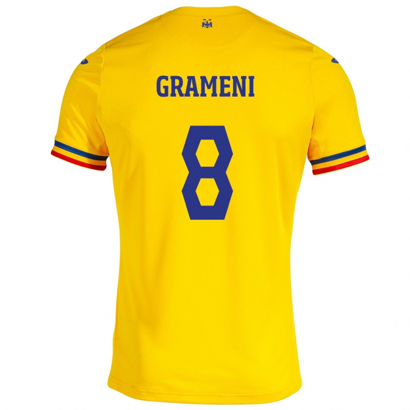 Kandiny Kinderen Roemenië Constantin Grameni #8 Geel Thuisshirt Thuistenue 24-26 T-Shirt België