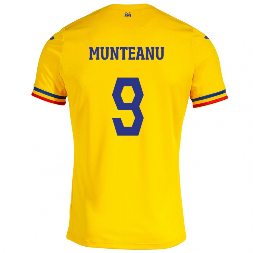 Kandiny Bambino Maglia Romania Louis Munteanu #9 Giallo Kit Gara Home 24-26 Maglietta