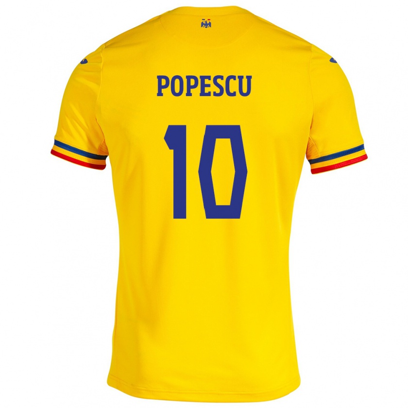 Kandiny Niño Camiseta Rumania Octavian Popescu #10 Amarillo 1ª Equipación 24-26 La Camisa México