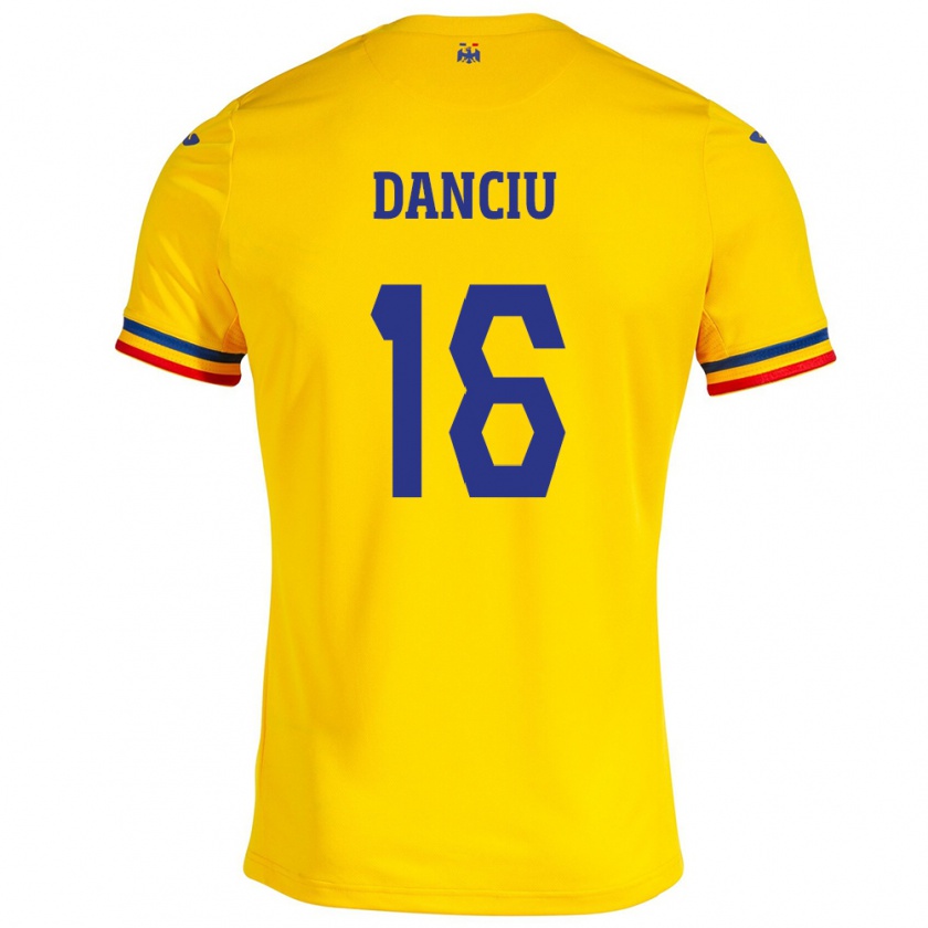 Kandiny Bambino Maglia Romania Marian Danciu #16 Giallo Kit Gara Home 24-26 Maglietta