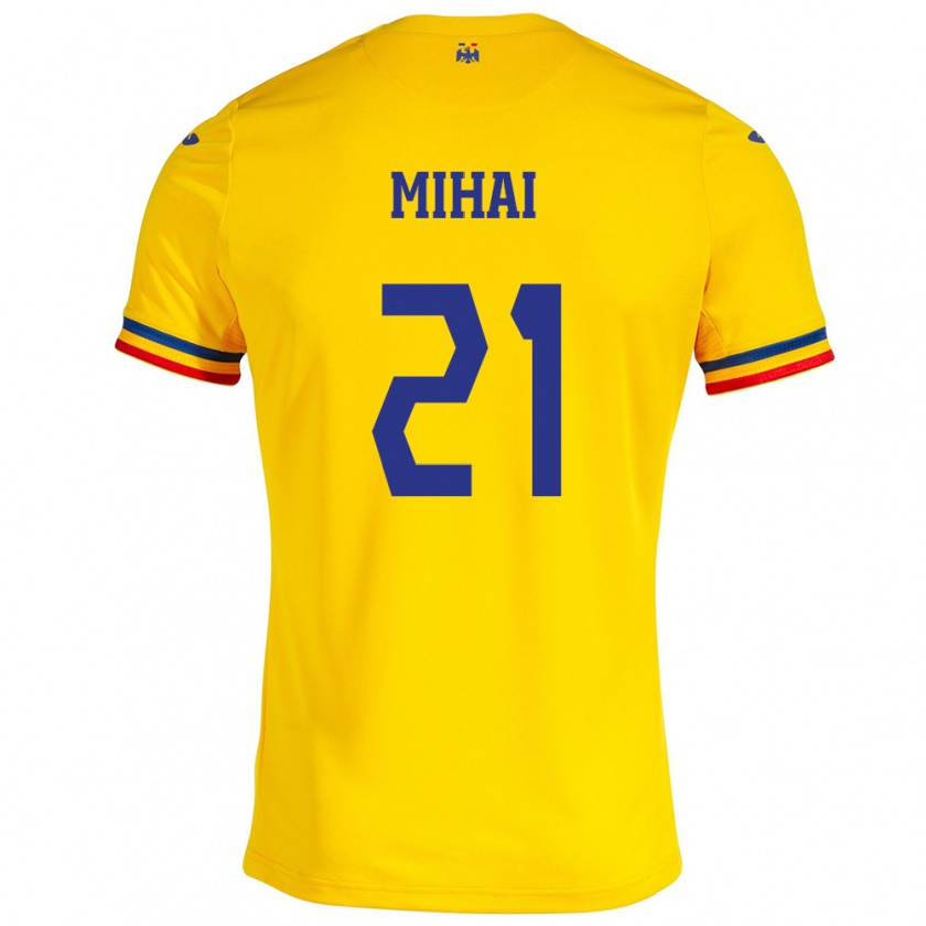 Kandiny Niño Camiseta Rumania Cristian Mihai #21 Amarillo 1ª Equipación 24-26 La Camisa México