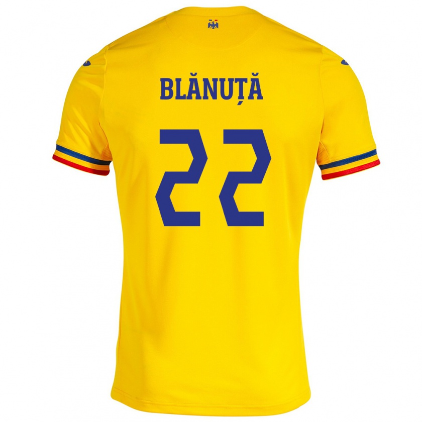 Kandiny Bambino Maglia Romania Vladislav Blănuță #22 Giallo Kit Gara Home 24-26 Maglietta