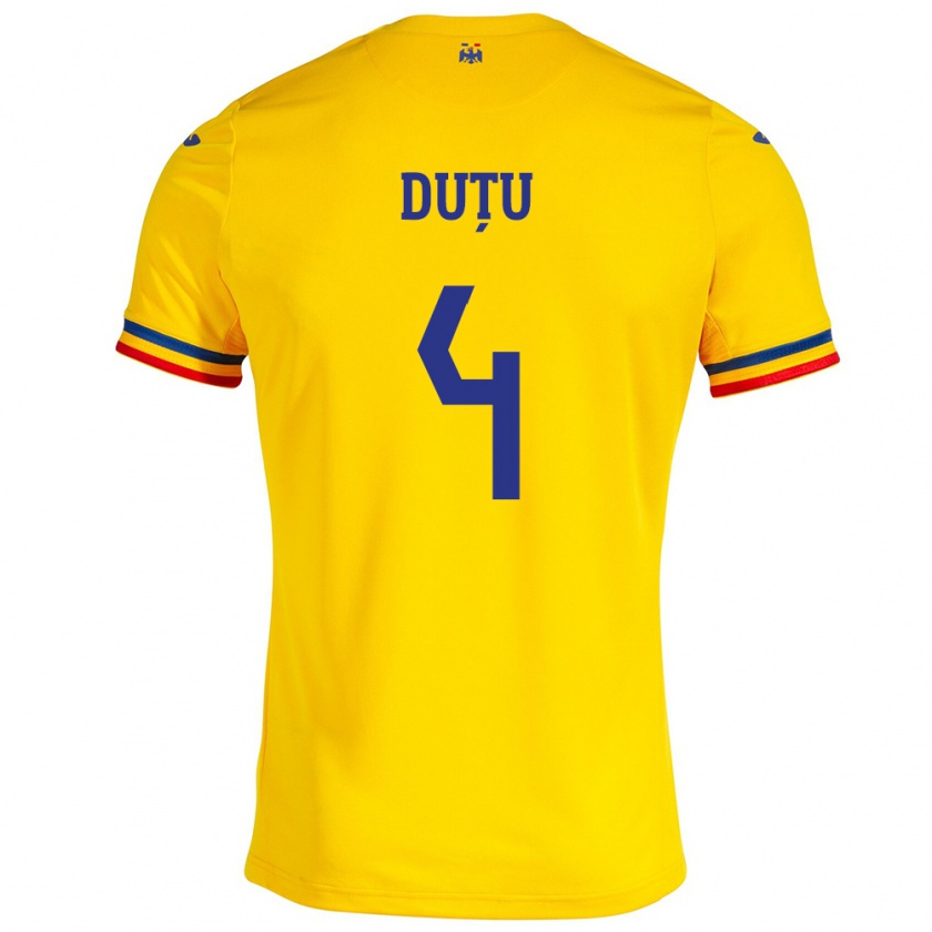 Kandiny Niño Camiseta Rumania Ștefan Duțu #4 Amarillo 1ª Equipación 24-26 La Camisa México