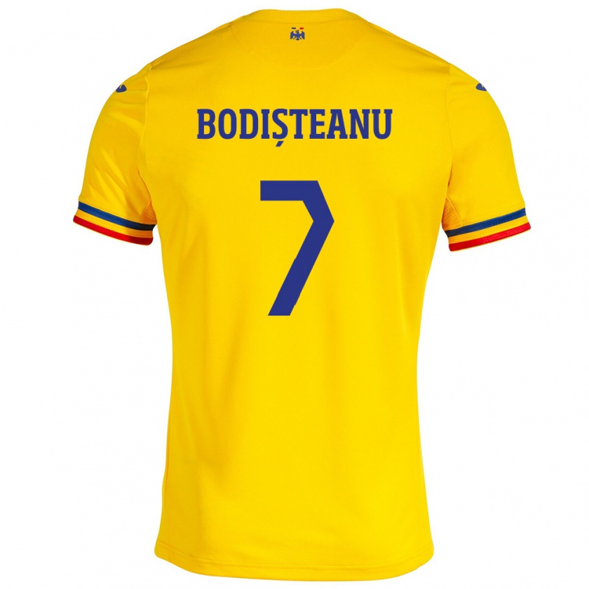 Kandiny Bambino Maglia Romania Ștefan Bodișteanu #7 Giallo Kit Gara Home 24-26 Maglietta