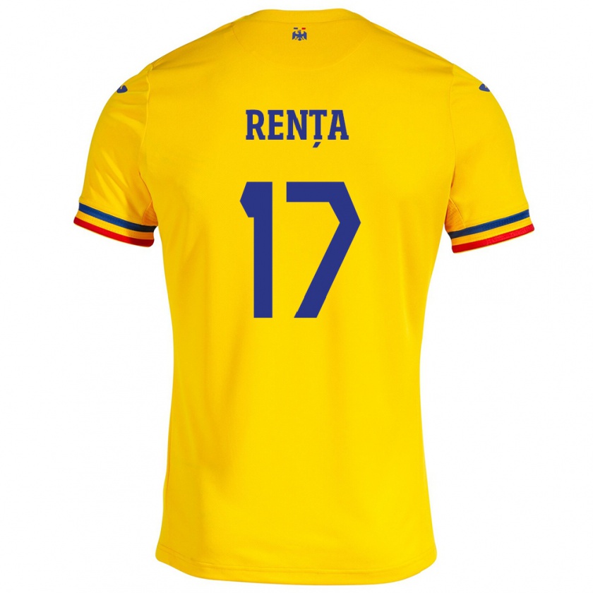 Kandiny Bambino Maglia Romania Denis Rența #17 Giallo Kit Gara Home 24-26 Maglietta