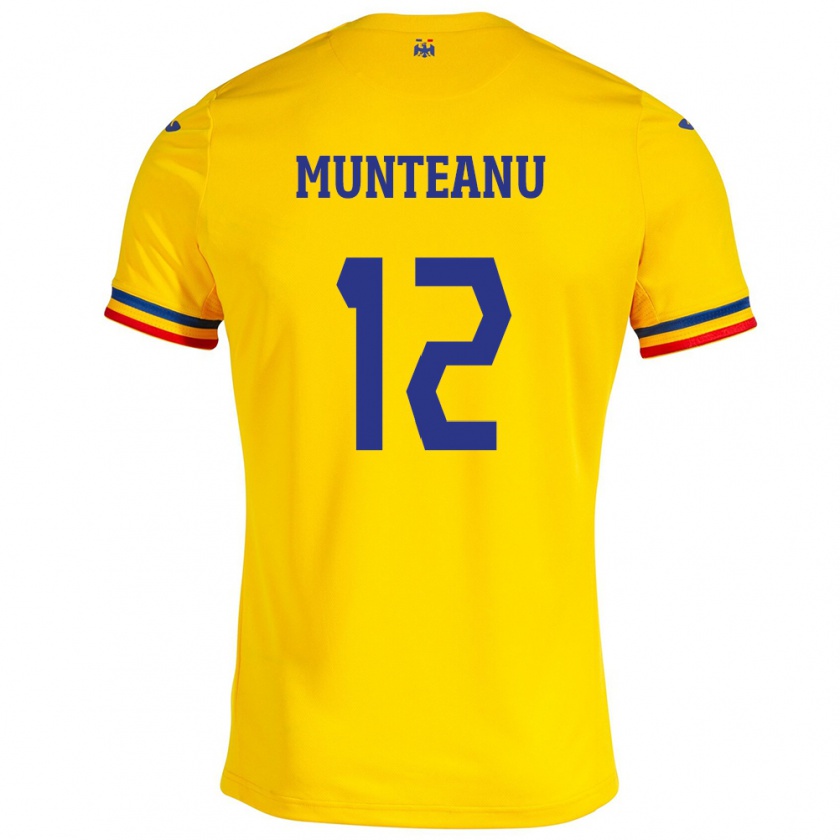 Kandiny Bambino Maglia Romania Rafael Munteanu #12 Giallo Kit Gara Home 24-26 Maglietta