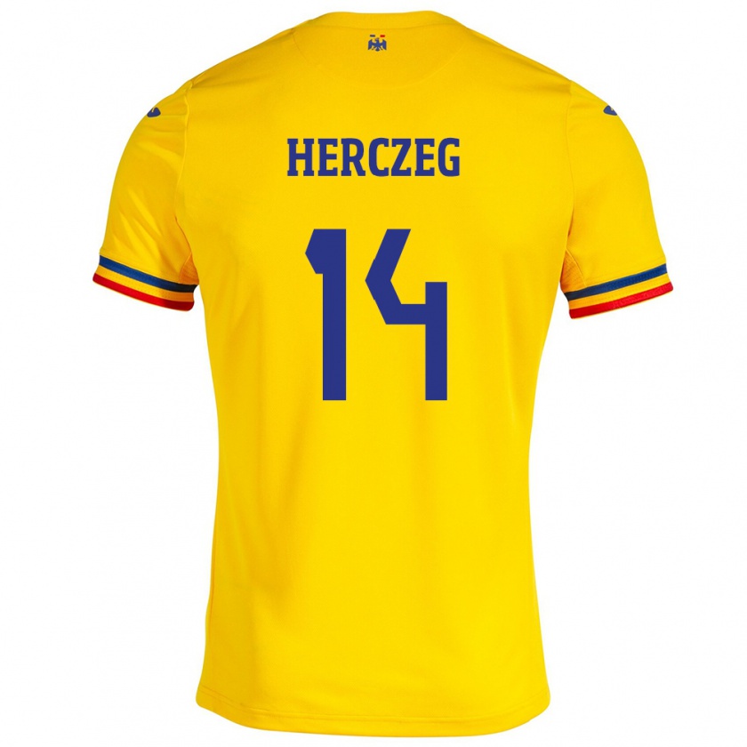 Kandiny Kinderen Roemenië Andrea Herczeg #14 Geel Thuisshirt Thuistenue 24-26 T-Shirt België