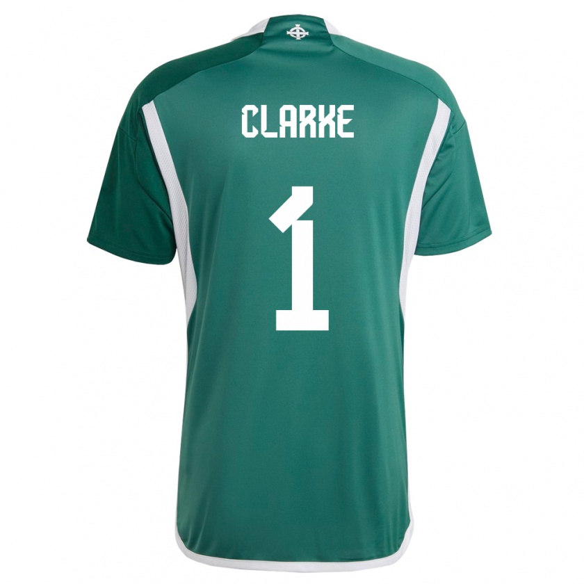 Kandiny Niño Camiseta Irlanda Del Norte Josh Clarke #1 Verde 1ª Equipación 24-26 La Camisa