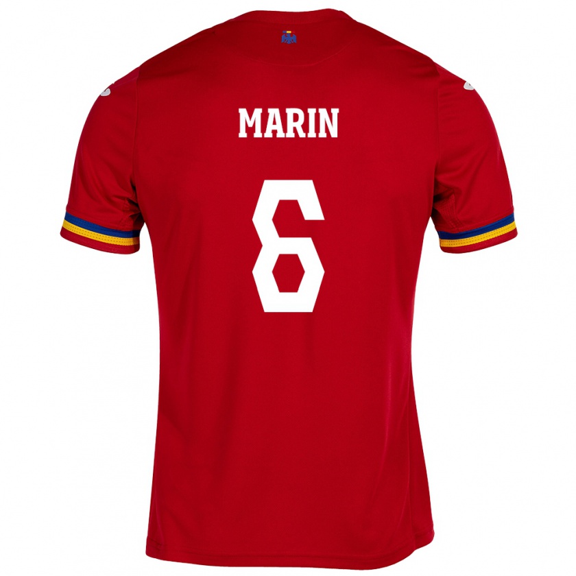 Kandiny Bambino Maglia Romania Marius Marin #6 Rosso Kit Gara Away 24-26 Maglietta