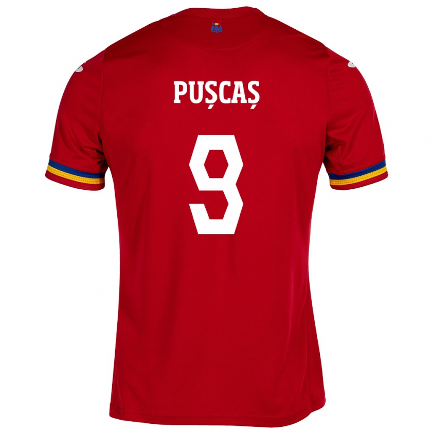 Kandiny Bambino Maglia Romania George Pușcaș #9 Rosso Kit Gara Away 24-26 Maglietta