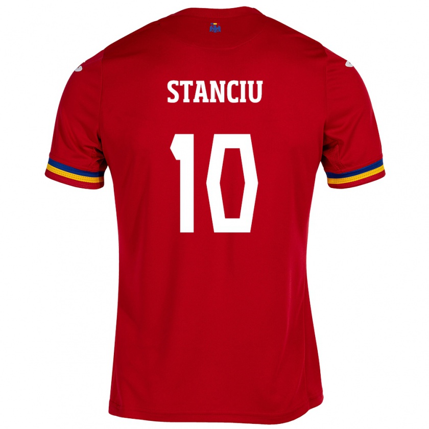 Kandiny Bambino Maglia Romania Nicolae Stanciu #10 Rosso Kit Gara Away 24-26 Maglietta