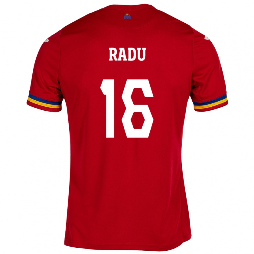 Kandiny Bambino Maglia Romania Andrei Radu #16 Rosso Kit Gara Away 24-26 Maglietta