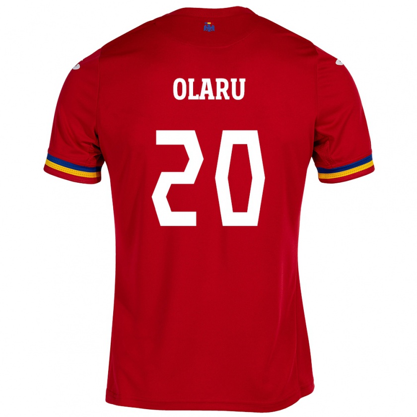 Kandiny Bambino Maglia Romania Darius Olaru #20 Rosso Kit Gara Away 24-26 Maglietta