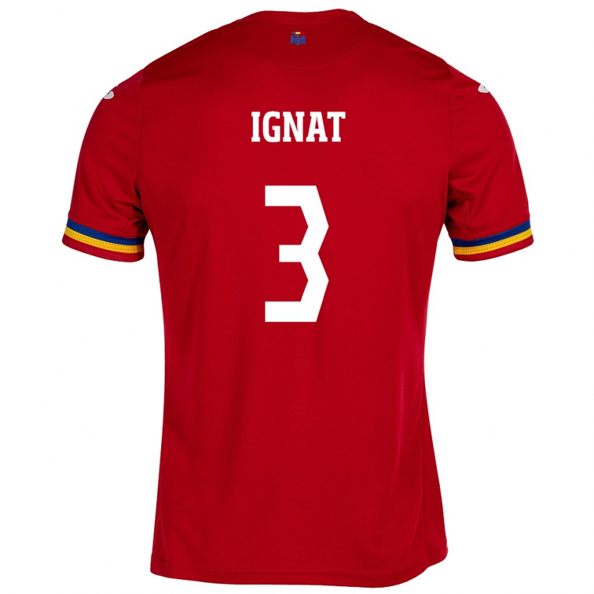 Kandiny Bambino Maglia Romania Cristian Ignat #3 Rosso Kit Gara Away 24-26 Maglietta