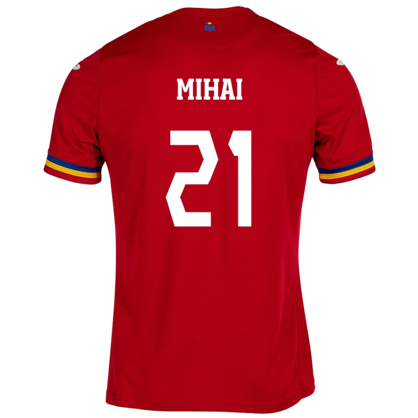 Kandiny Bambino Maglia Romania Cristian Mihai #21 Rosso Kit Gara Away 24-26 Maglietta