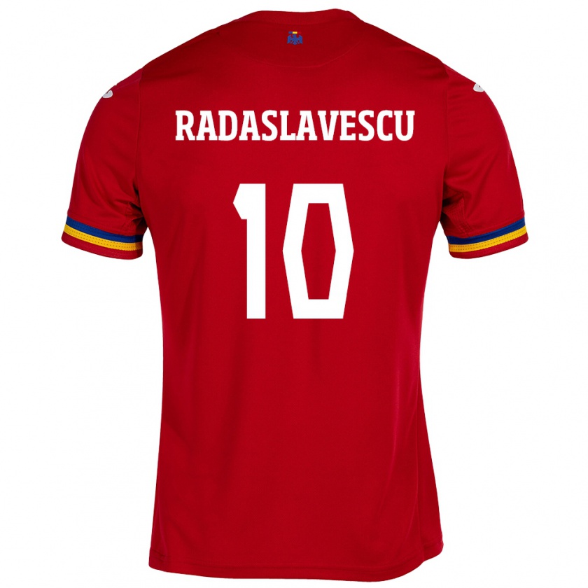 Kandiny Bambino Maglia Romania Eduard Radaslavescu #10 Rosso Kit Gara Away 24-26 Maglietta