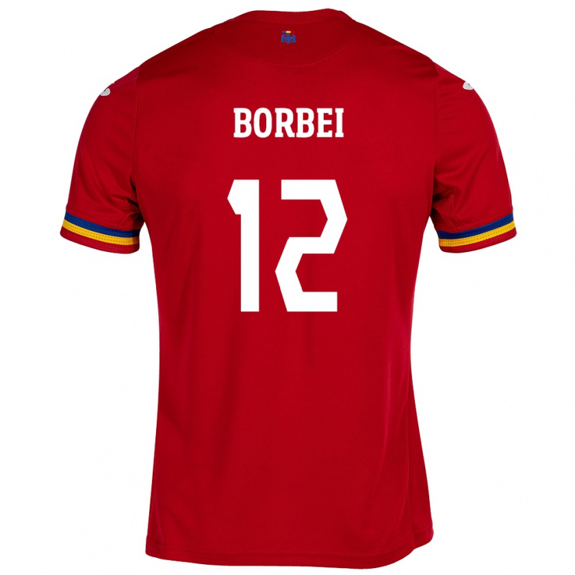 Kandiny Bambino Maglia Romania Alexandru Borbei #12 Rosso Kit Gara Away 24-26 Maglietta