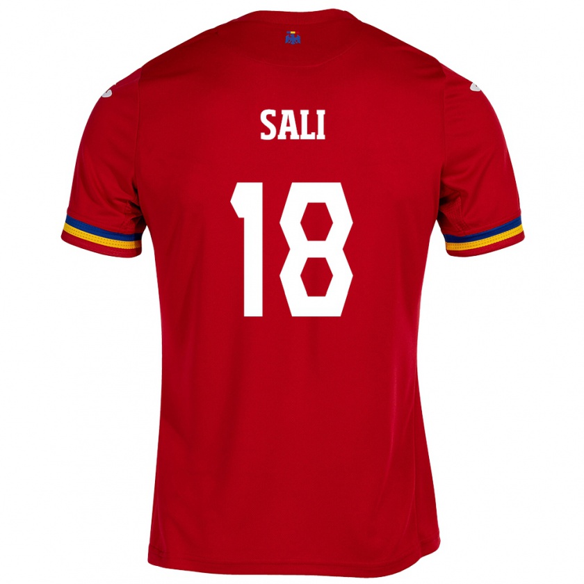 Kandiny Bambino Maglia Romania Enes Sali #18 Rosso Kit Gara Away 24-26 Maglietta