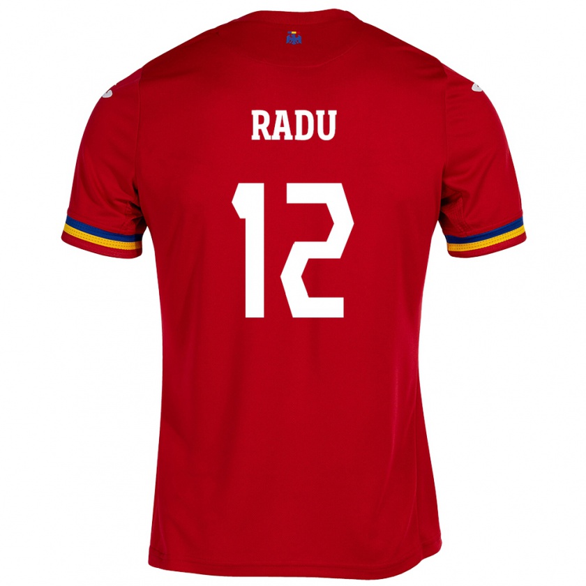 Kandiny Bambino Maglia Romania Riccardo Radu #12 Rosso Kit Gara Away 24-26 Maglietta