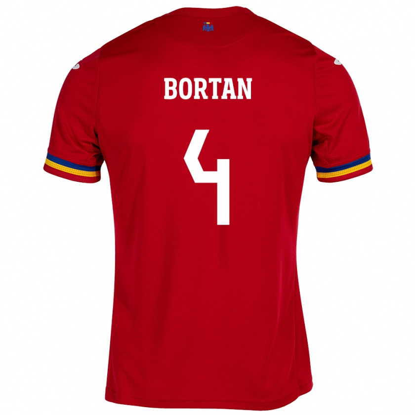 Kandiny Bambino Maglia Romania Ioana Bortan #4 Rosso Kit Gara Away 24-26 Maglietta