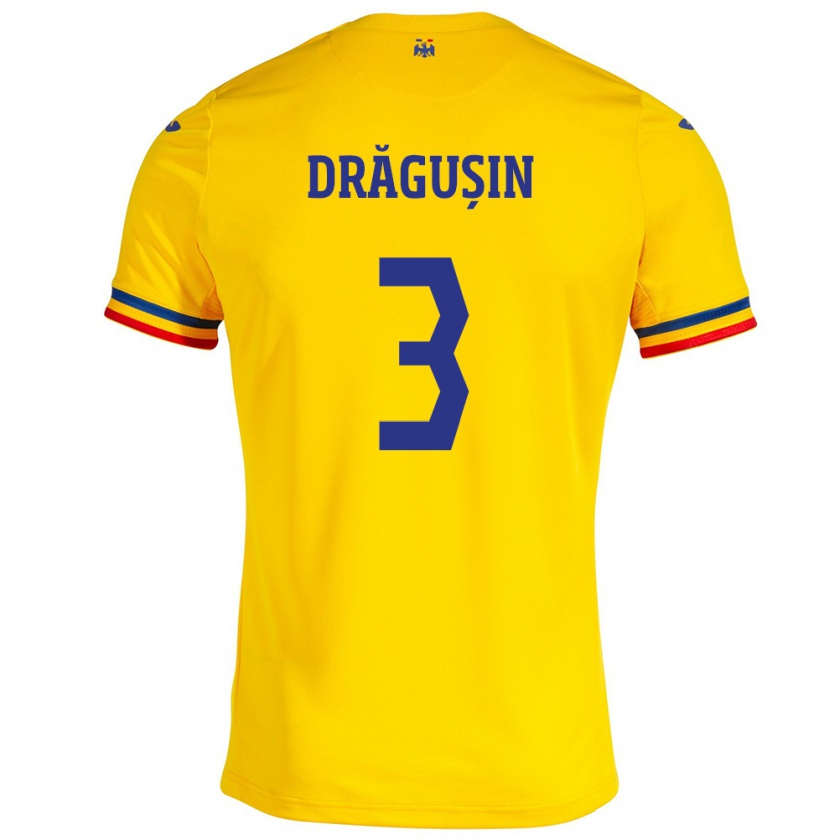 Kandiny Hombre Camiseta Rumania Radu Drăgușin #3 Amarillo 1ª Equipación 24-26 La Camisa