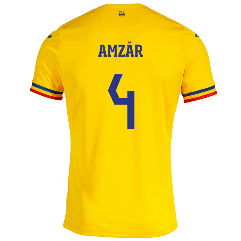 Kandiny Hombre Camiseta Rumania Costin Amzăr #4 Amarillo 1ª Equipación 24-26 La Camisa