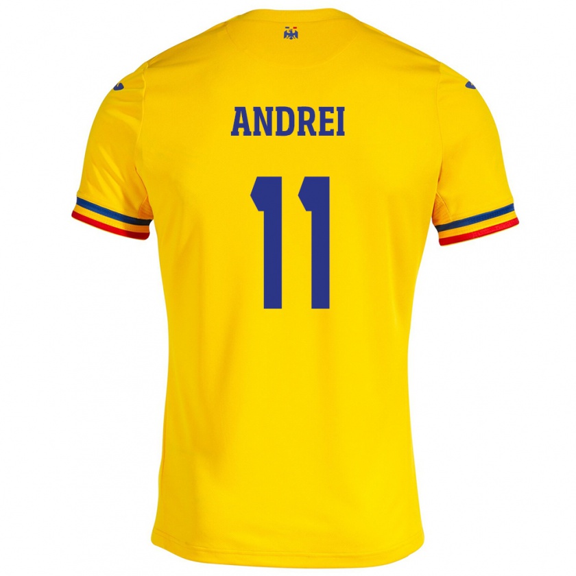 Kandiny Hombre Camiseta Rumania Doru Andrei #11 Amarillo 1ª Equipación 24-26 La Camisa México