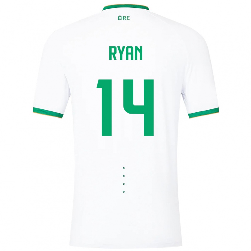 Kandiny Hombre Camiseta Irlanda John Ryan #14 Blanco 2ª Equipación 24-26 La Camisa