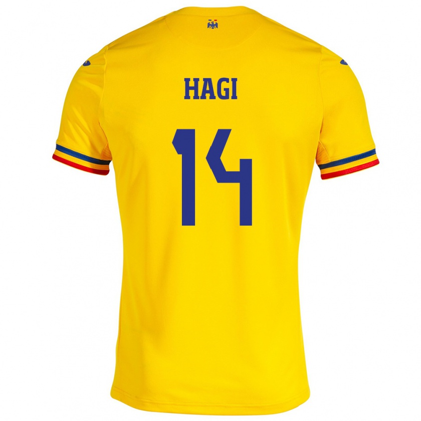 Kandiny Donna Maglia Romania Ianis Hagi #14 Giallo Kit Gara Home 24-26 Maglietta